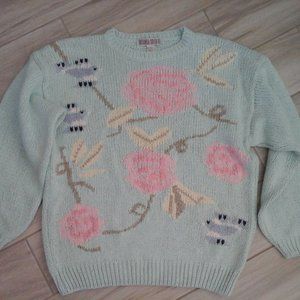 Amanda Smith II Mint Green Floral Long Sleeve Sweater.   Size 38/18W